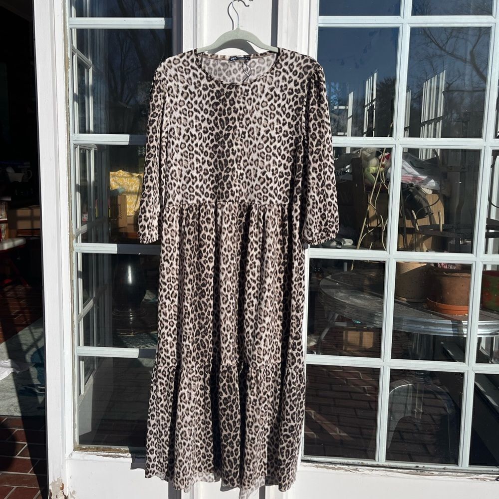Zara Snow Leopard Midi Dress